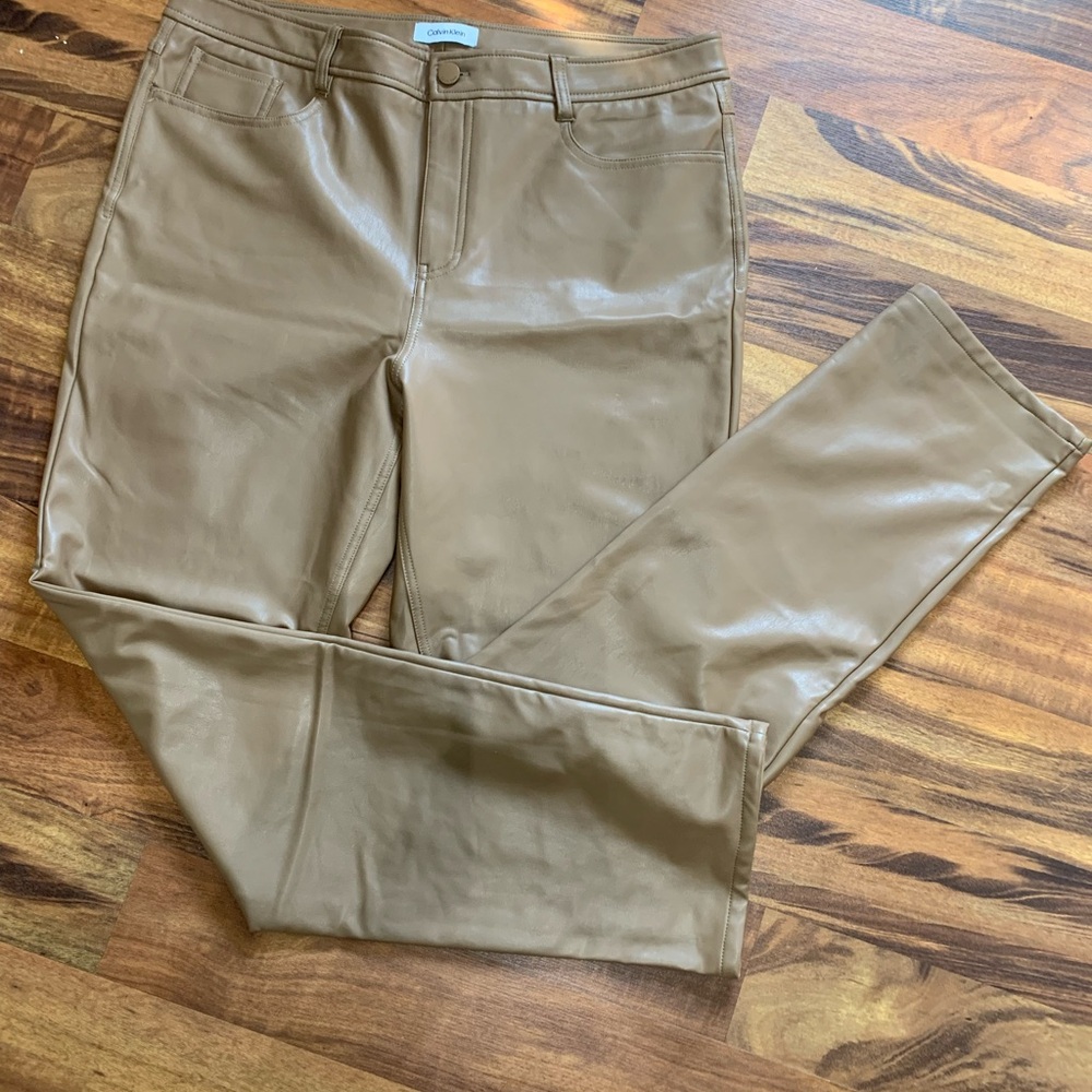 Calvin Klein Tan pleather pants 14